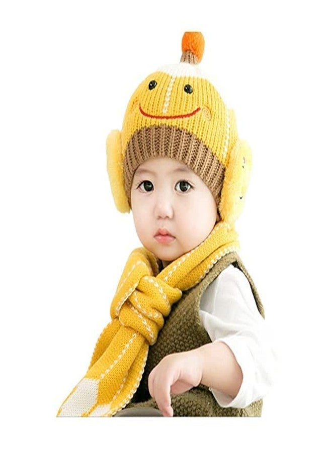 V3E Superhero Woolen Warm Pom Pom Ears Cap Beanie Hat and Muffler Winter Accessories for Baby Boys and Girls (Peach) - Image 1
